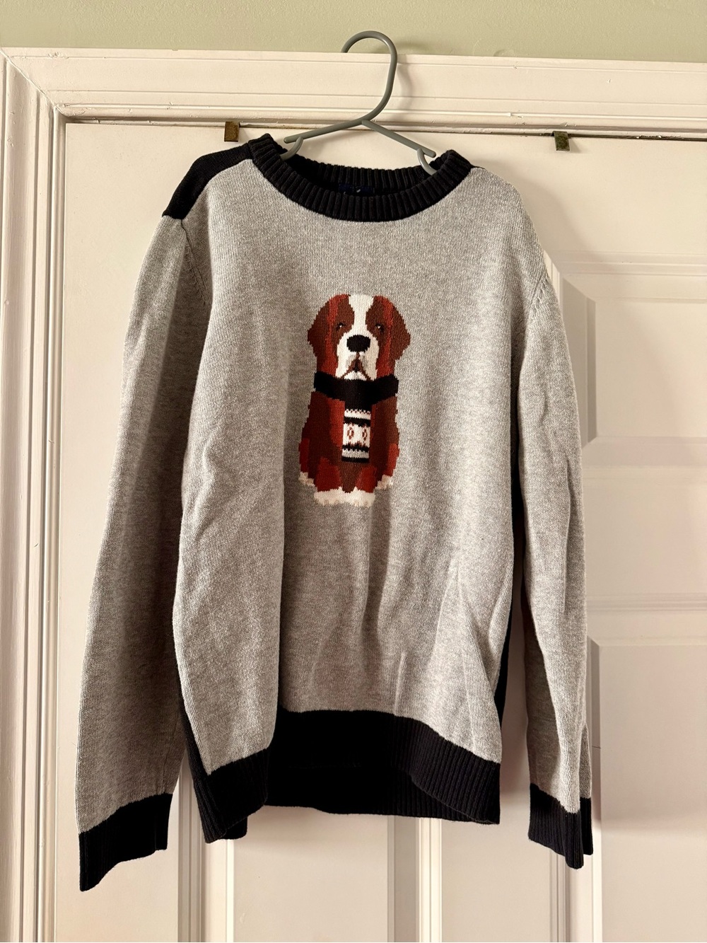 Boy’s Gray Crewneck Sweater with Dog Motif